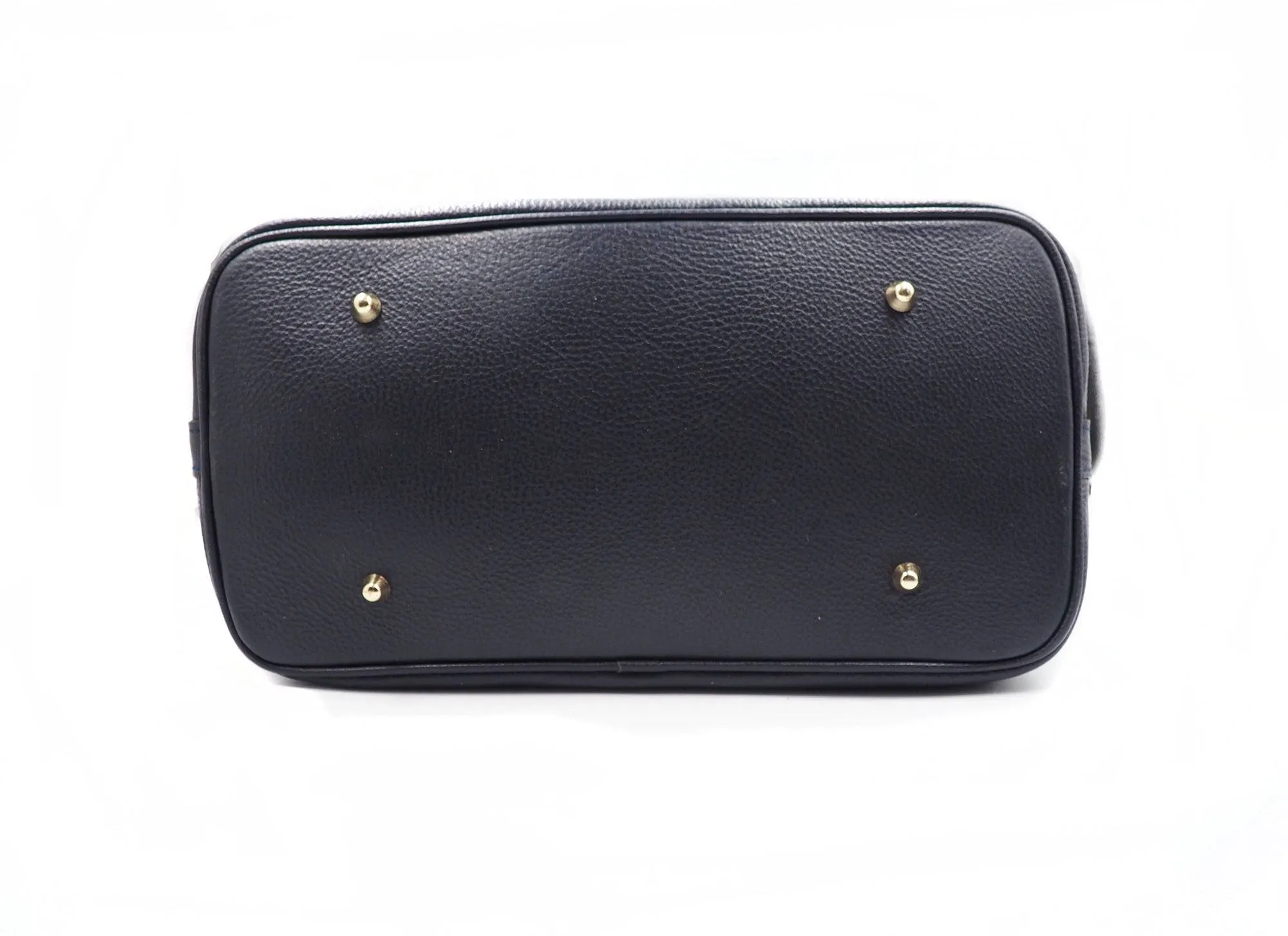 Midnight Navy Leather Handbag Detach Shoulder Strap Padlock Handmade In Italy