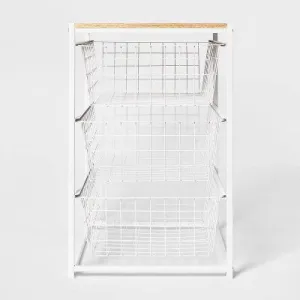 Open Box - 3 Drawer Organizer White Metal with Natural Wood - Brightroom