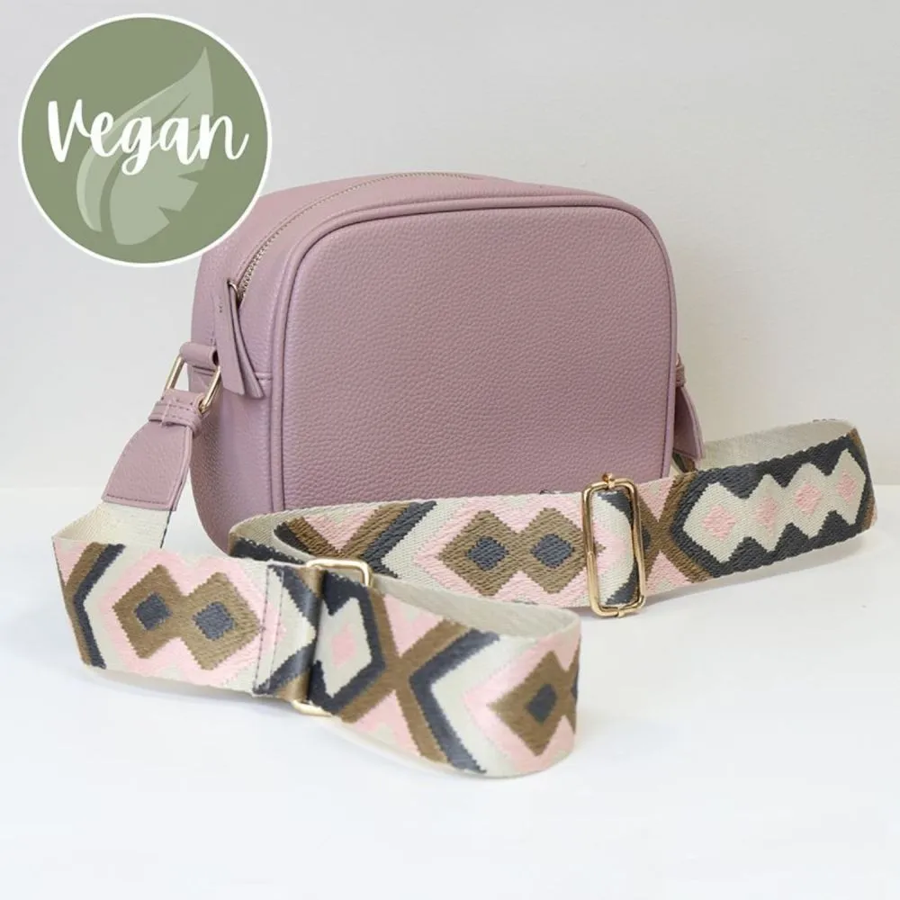 POM Dusky Pink Vegan Leather Camera Bag With Diamond Strap