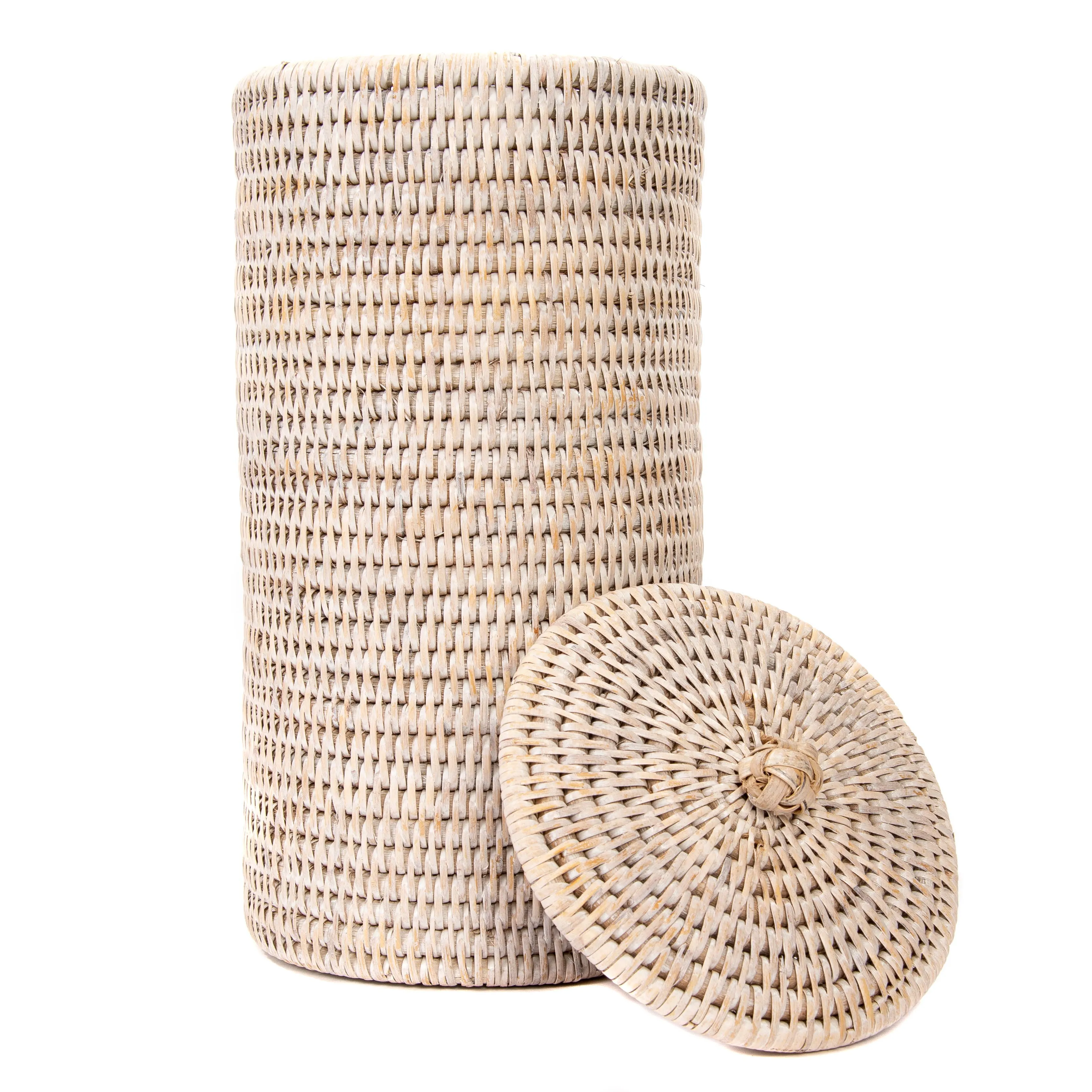 Rattan Double Toilet Roll Holder- White Wash