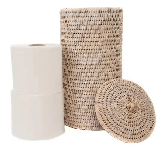 Rattan Double Toilet Roll Holder- White Wash