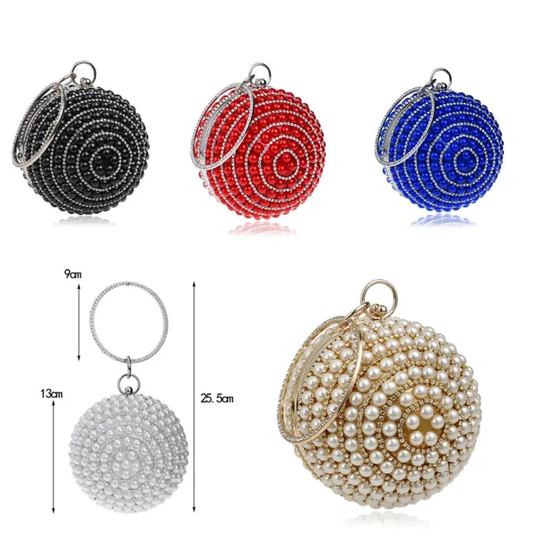 Round Rhinestone Studded Party Clutch Handbags
