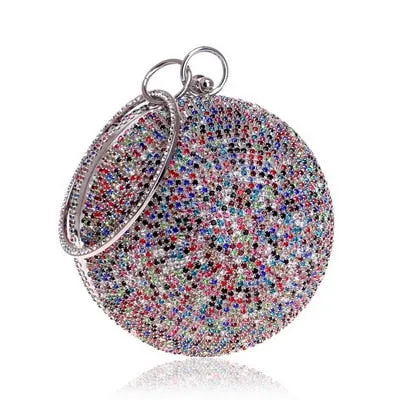Round Rhinestone Studded Party Clutch Handbags