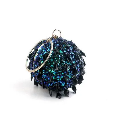 Round Rhinestone Studded Party Clutch Handbags