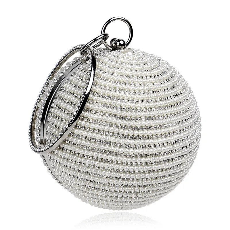 Round Rhinestone Studded Party Clutch Handbags