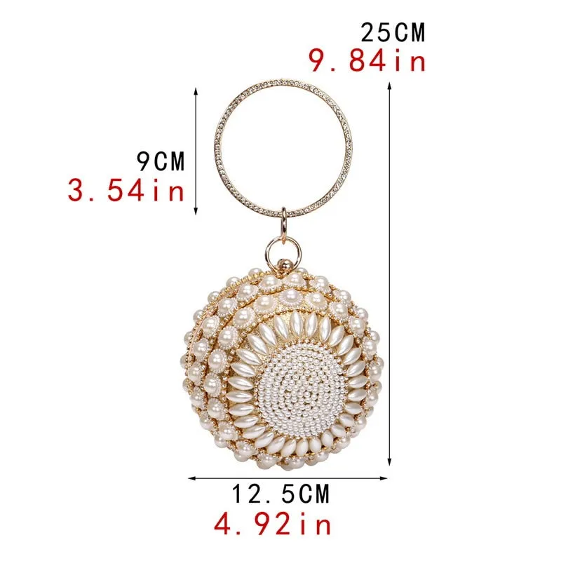 Round Rhinestone Studded Party Clutch Handbags