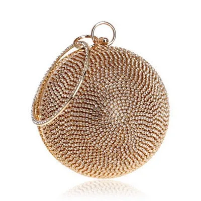 Round Rhinestone Studded Party Clutch Handbags