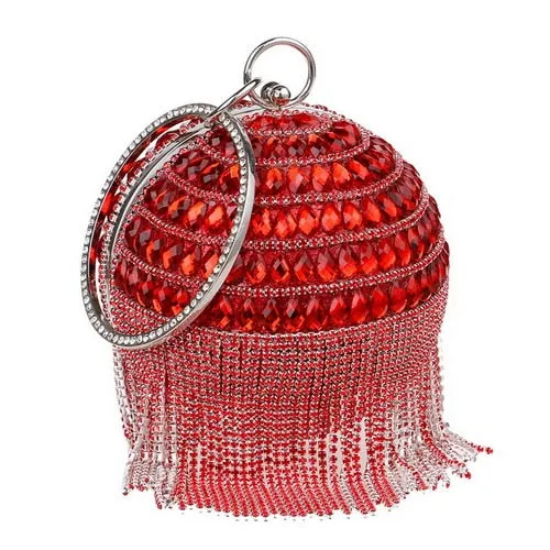 Round Rhinestone Studded Party Clutch Handbags