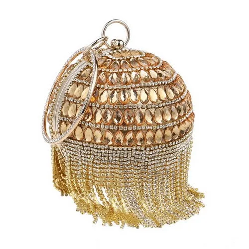Round Rhinestone Studded Party Clutch Handbags