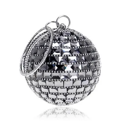 Round Rhinestone Studded Party Clutch Handbags