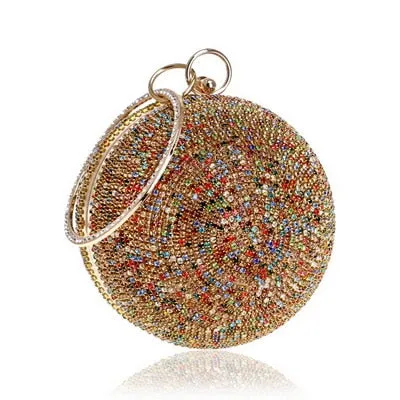Round Rhinestone Studded Party Clutch Handbags