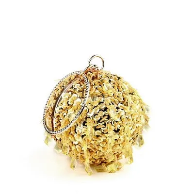 Round Rhinestone Studded Party Clutch Handbags