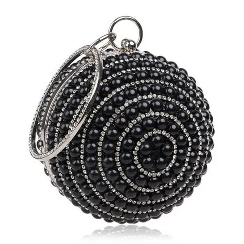 Round Rhinestone Studded Party Clutch Handbags