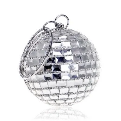 Round Rhinestone Studded Party Clutch Handbags