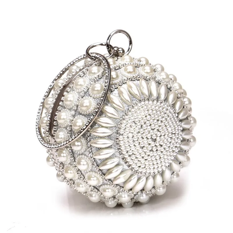 Round Rhinestone Studded Party Clutch Handbags