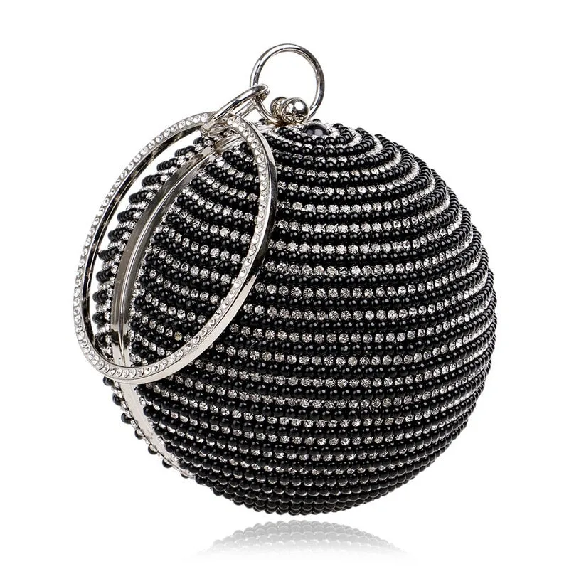 Round Rhinestone Studded Party Clutch Handbags