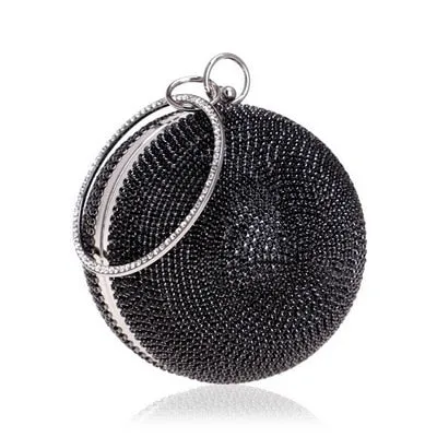 Round Rhinestone Studded Party Clutch Handbags
