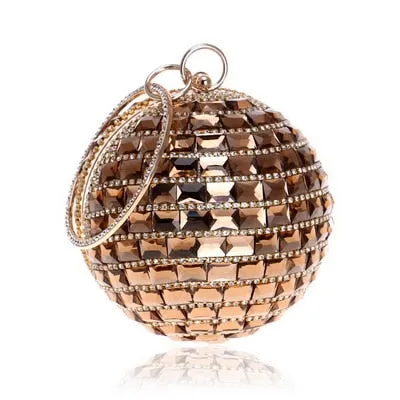 Round Rhinestone Studded Party Clutch Handbags