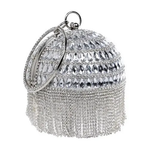 Round Rhinestone Studded Party Clutch Handbags