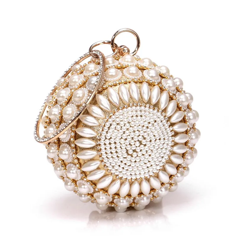 Round Rhinestone Studded Party Clutch Handbags