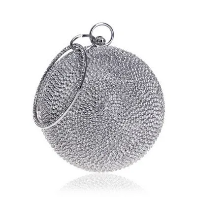 Round Rhinestone Studded Party Clutch Handbags