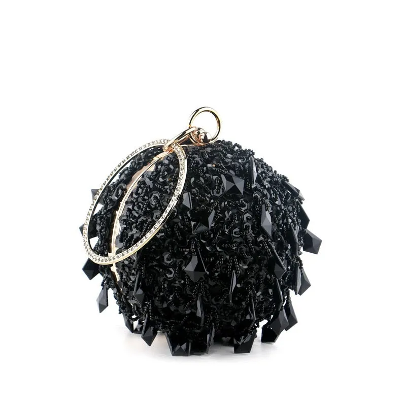 Round Rhinestone Studded Party Clutch Handbags