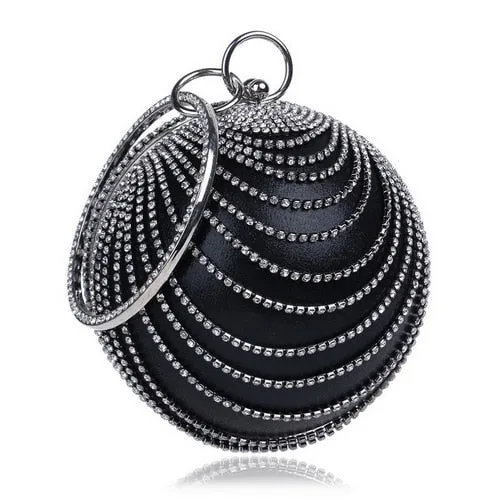 Round Rhinestone Studded Party Clutch Handbags