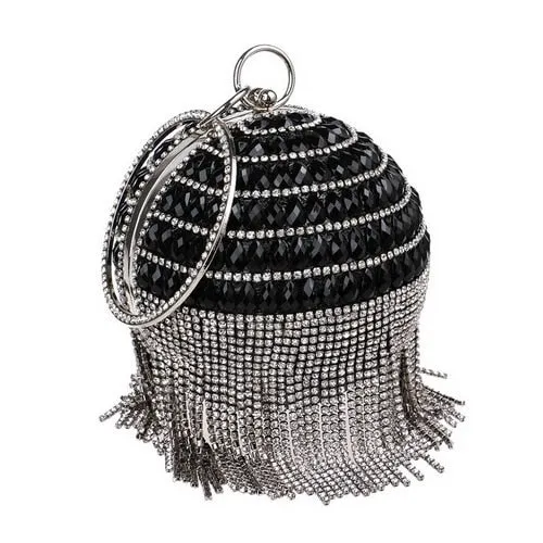 Round Rhinestone Studded Party Clutch Handbags