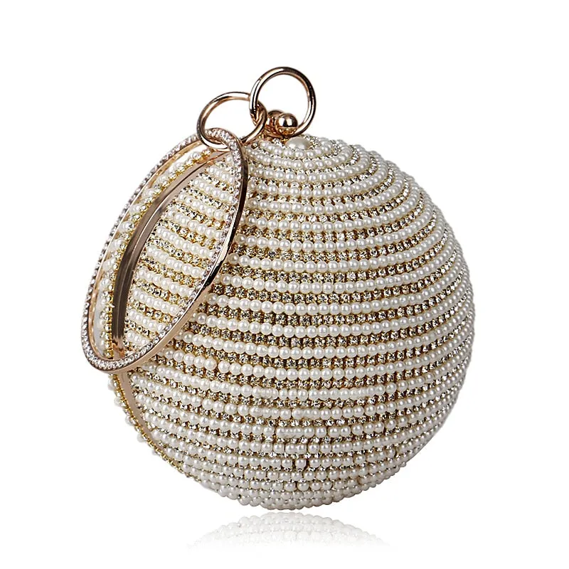 Round Rhinestone Studded Party Clutch Handbags