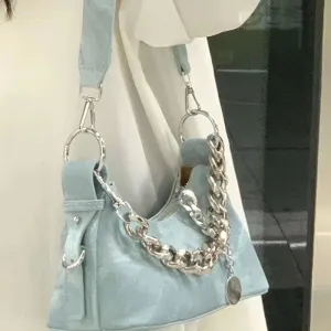 TAVIMART  -  Fashion Ins Denim Chain Women's Handbags All Match Sweet Elegant Y2k Shoulder Bag Casual Jeans  Crossbody Bags Office Lady