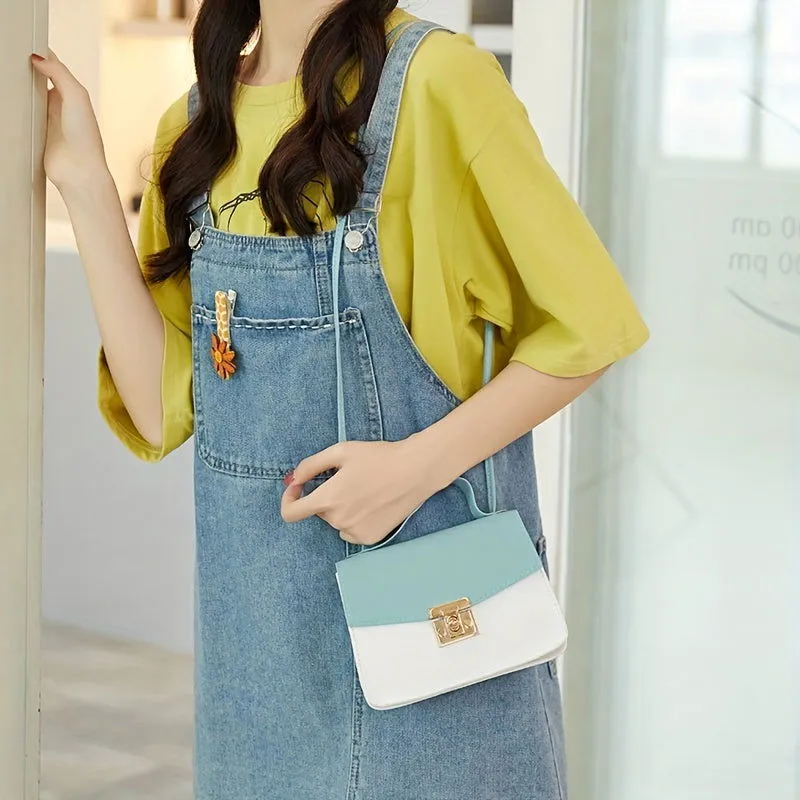 Two-Tone Design Buckle Leather Handbags