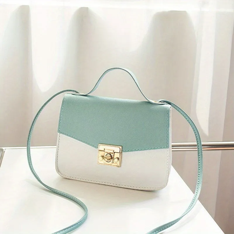 Two-Tone Design Buckle Leather Handbags