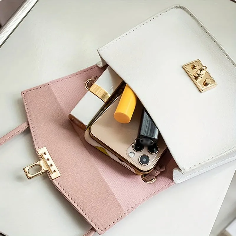Two-Tone Design Buckle Leather Handbags