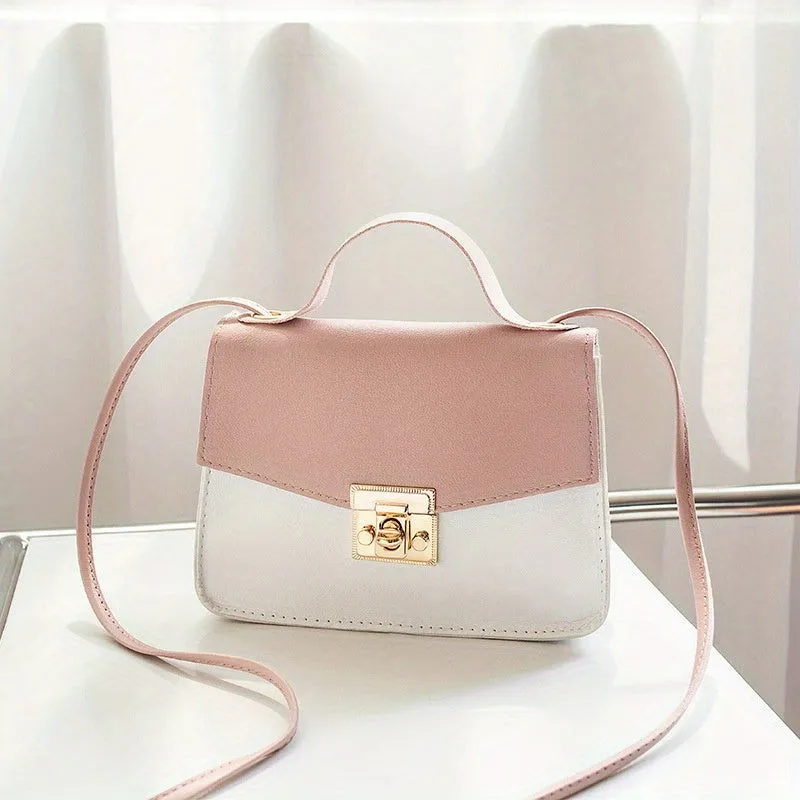Two-Tone Design Buckle Leather Handbags