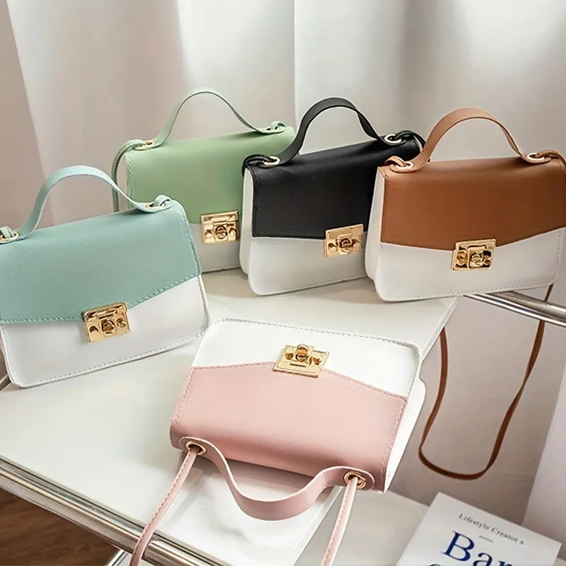 Two-Tone Design Buckle Leather Handbags