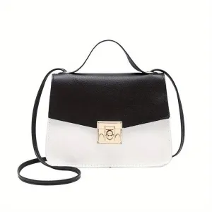 Two-Tone Design Buckle Leather Handbags