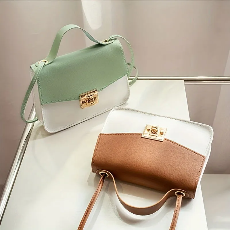 Two-Tone Design Buckle Leather Handbags