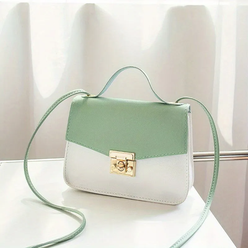 Two-Tone Design Buckle Leather Handbags