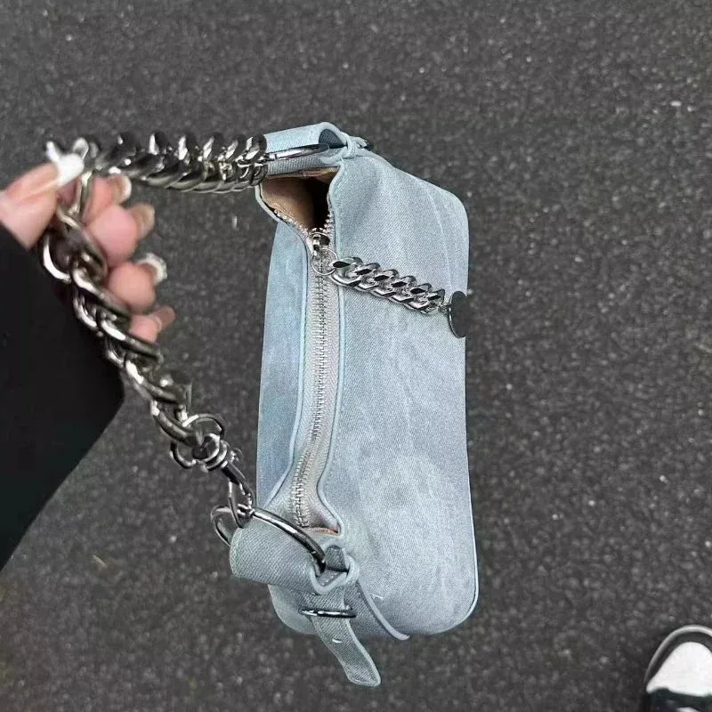 UAKISS  -  2024 Fashion Ins Denim Chain Women's Handbags All Match Sweet Elegant Y2k Shoulder Bag Casual Jeans  Crossbody Bags Office Lady