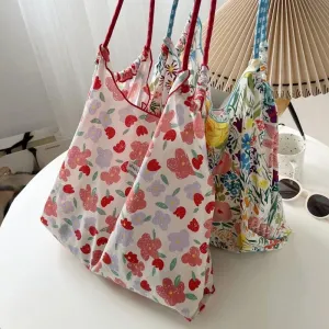 UAKISS  -  2024 Korean Elegant Flower Print Tote Bags Vintage Sweet Y2k Cute Women's Handbags High-capacity Casual Kawaii Shoulder Canvas