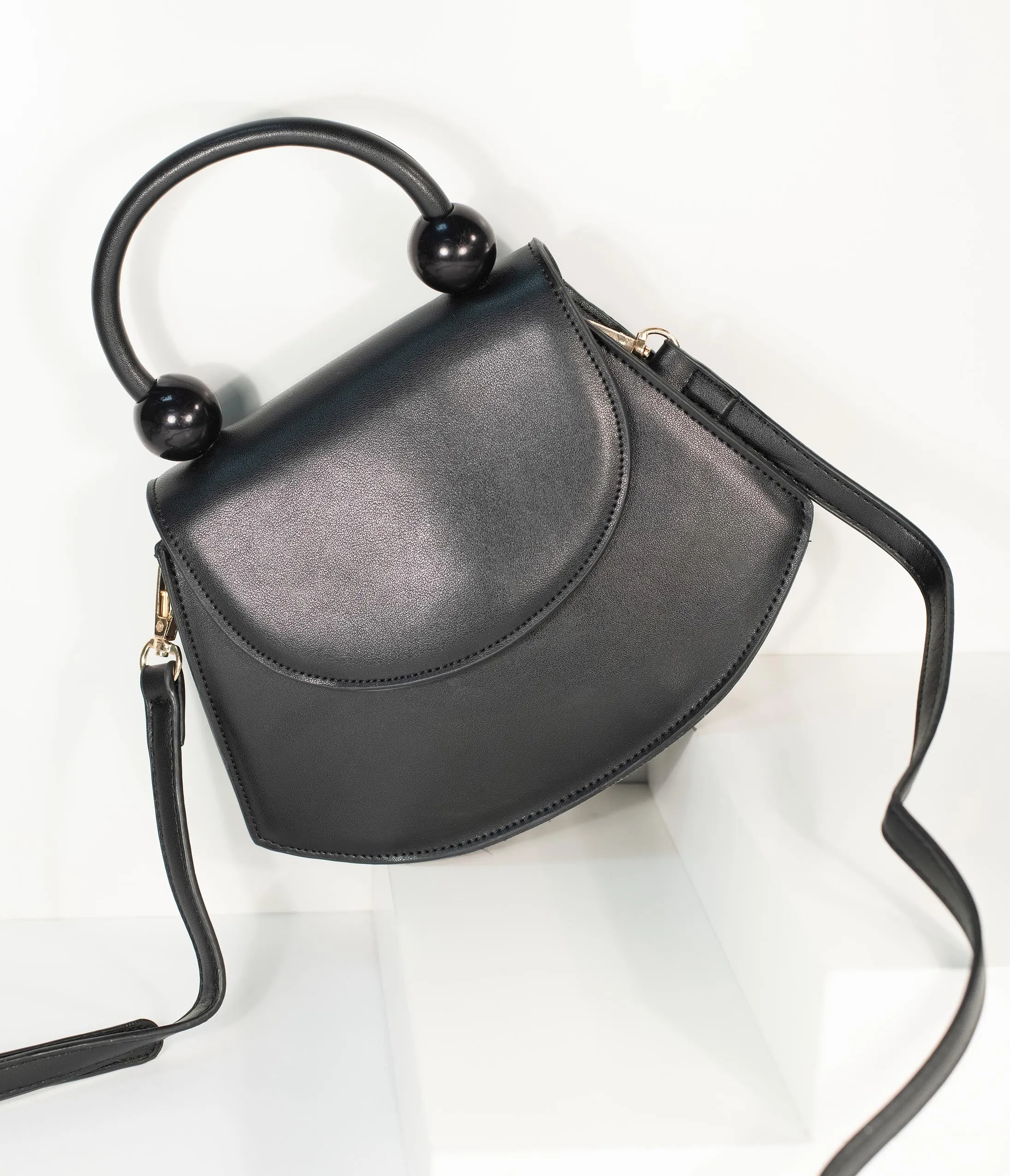 Vintage Style Black Leatherette Crescent Purse