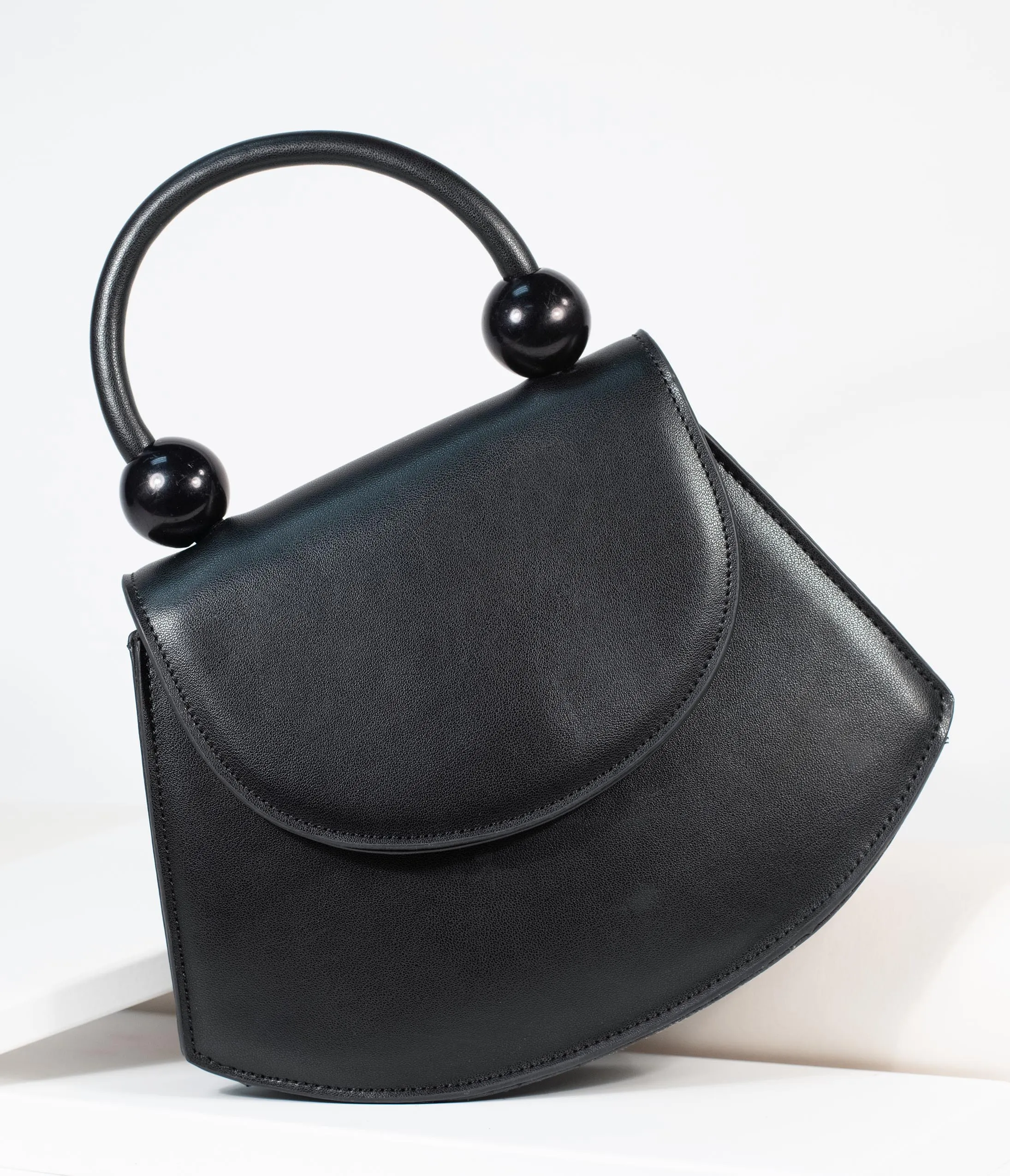 Vintage Style Black Leatherette Crescent Purse