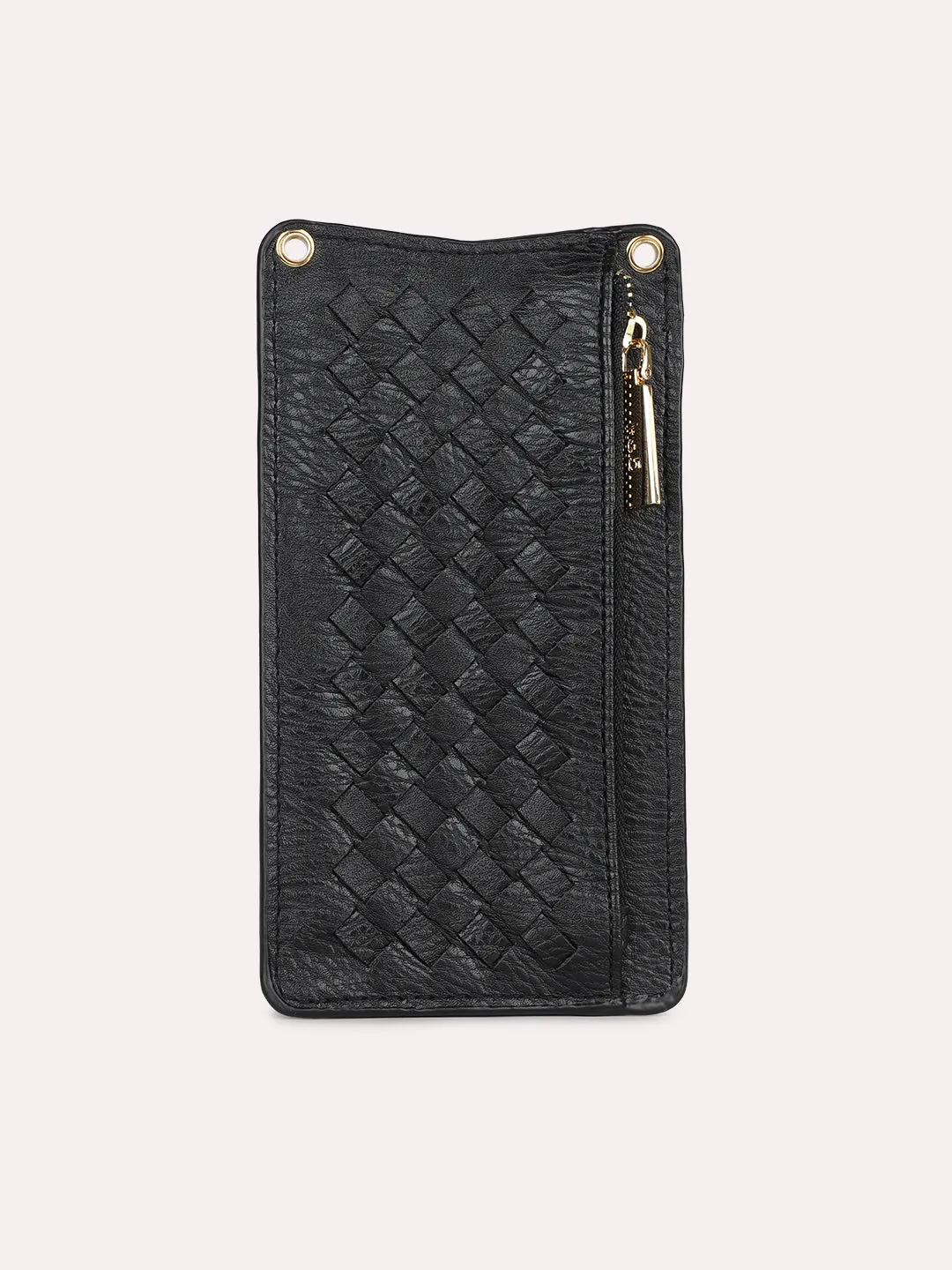 Women Casual Black Textured Sling Bag With Zipper