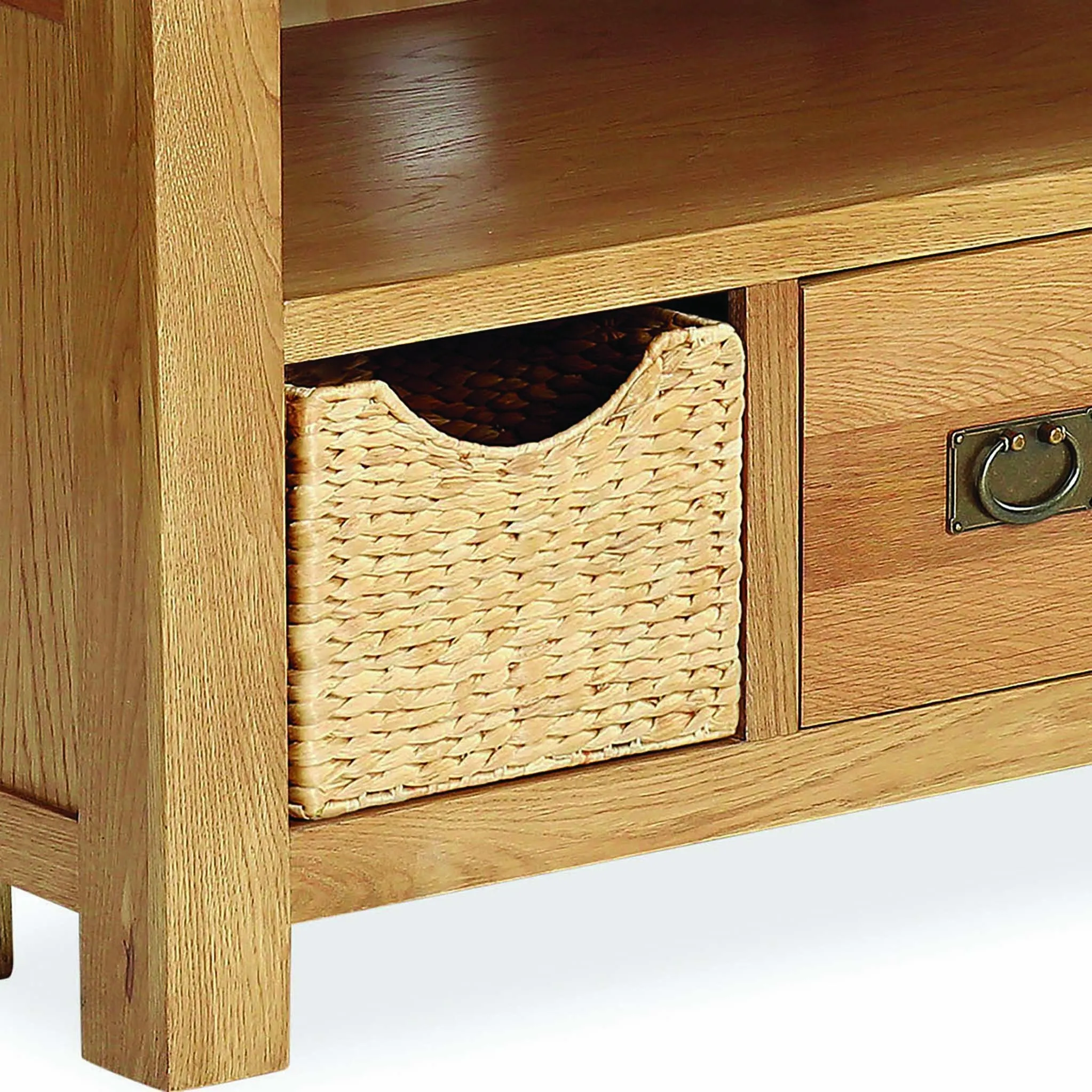 Zelah Oak Corner TV Stand with Baskets